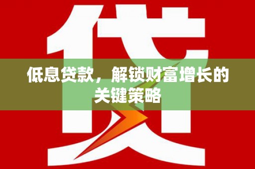 新蔡低息贷款，解锁财富增长的关键策略